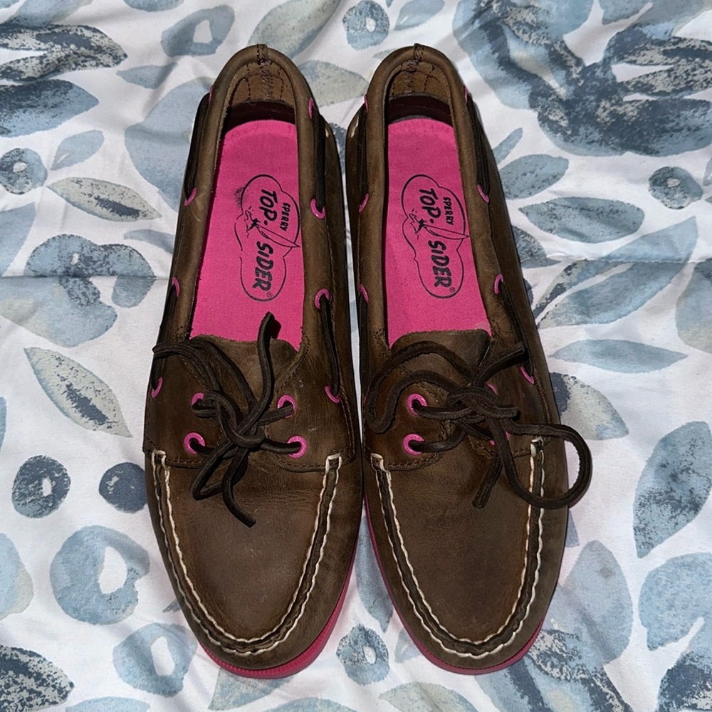 Brown Pink Leather Sperry Topsider Casual Women’s Loafers Size 7.5 Boat Shoes - Picture 1 of 6